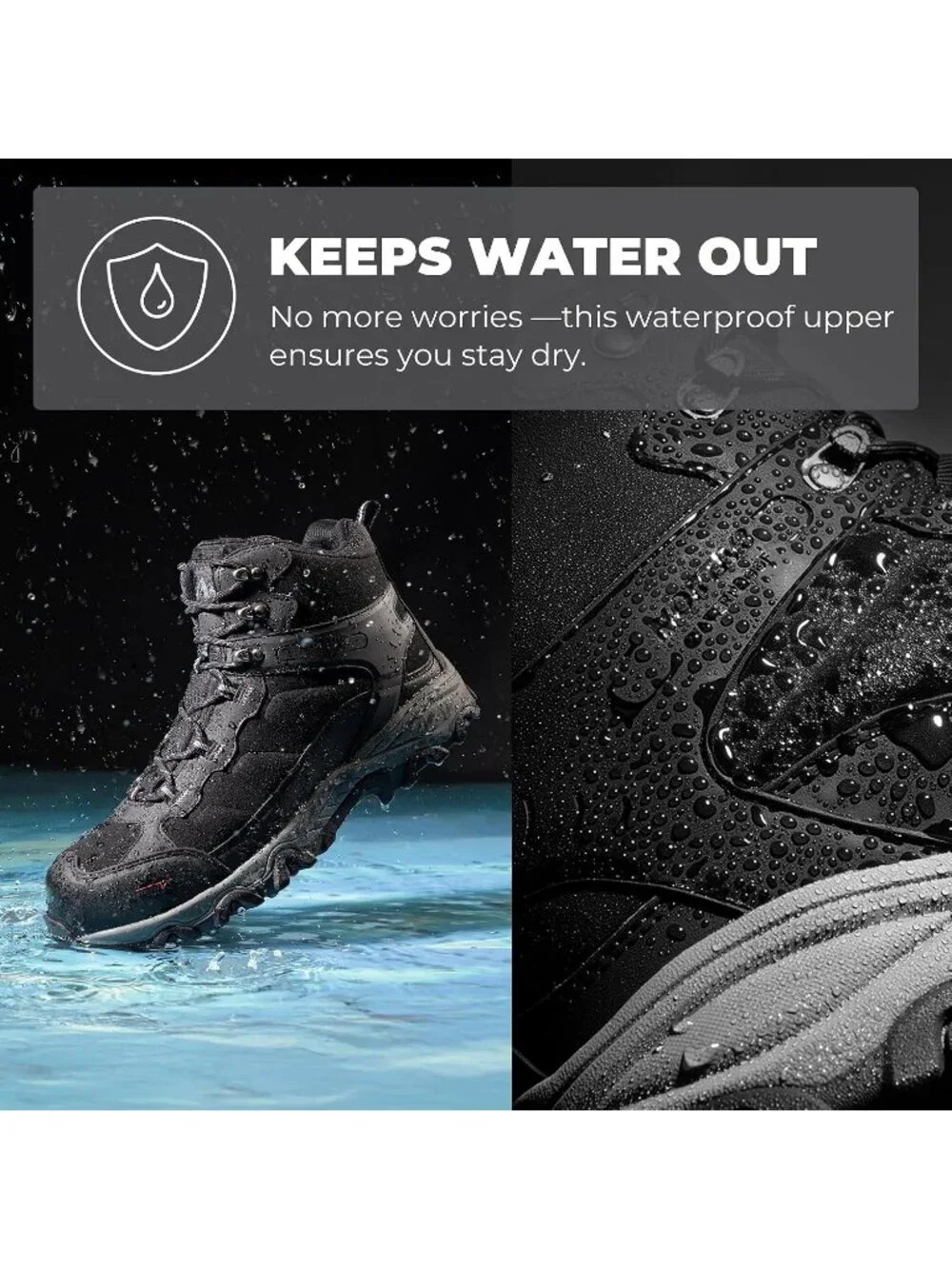Men's Black Waterproof Shoes Casual High Top Steel Toe Non Slip Hiking Boot